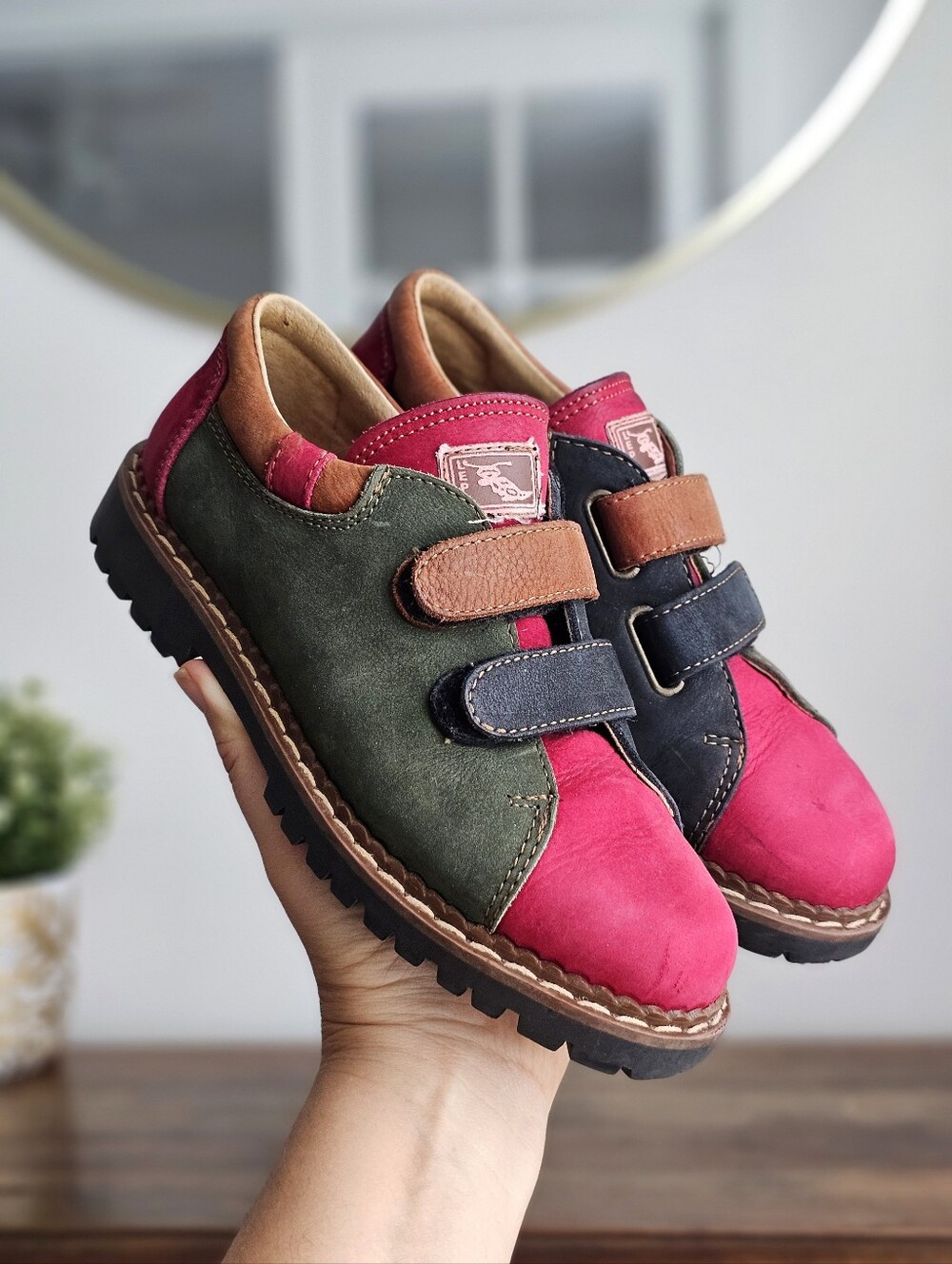 Rare LEPI Made in Italy Kids Leather Suede Colorblock European Lug Shoes EU 35